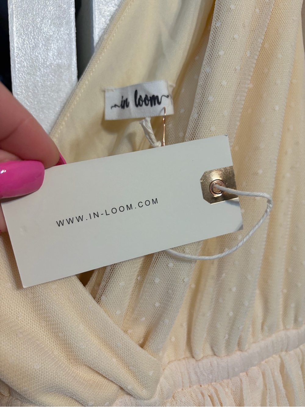 In Loom Itzel Tiered Tulle Dress Ivory Swiss Dot Tie Shoulder Midi Bridal Med - Picture 4 of 5
